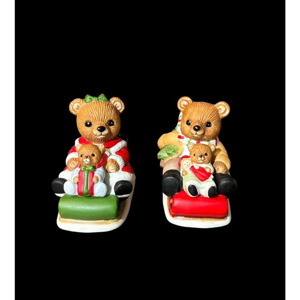 Vintage HOMCO Christmas Bears #5102 Porcelain‎ Figurines Set of 2